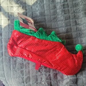Holiday Time Red and Green Elf Shoe Cover